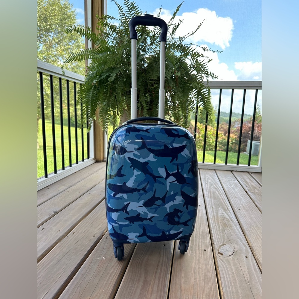 EUC  Pottery Barn Hardshell Shark Suitcase